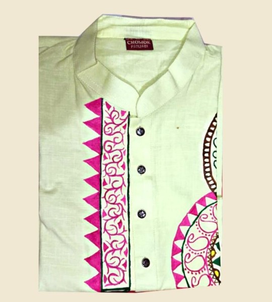 Hand-painted premium khadi Lemon Panjabi SL-225